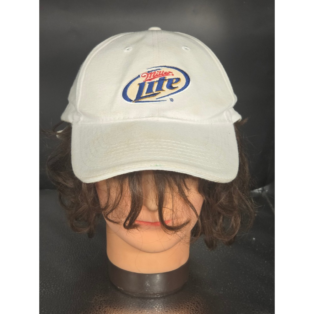Vintage Miller Lite Beer Embroidered Hat White Cotton Acme Dad Cap Breweriana OS